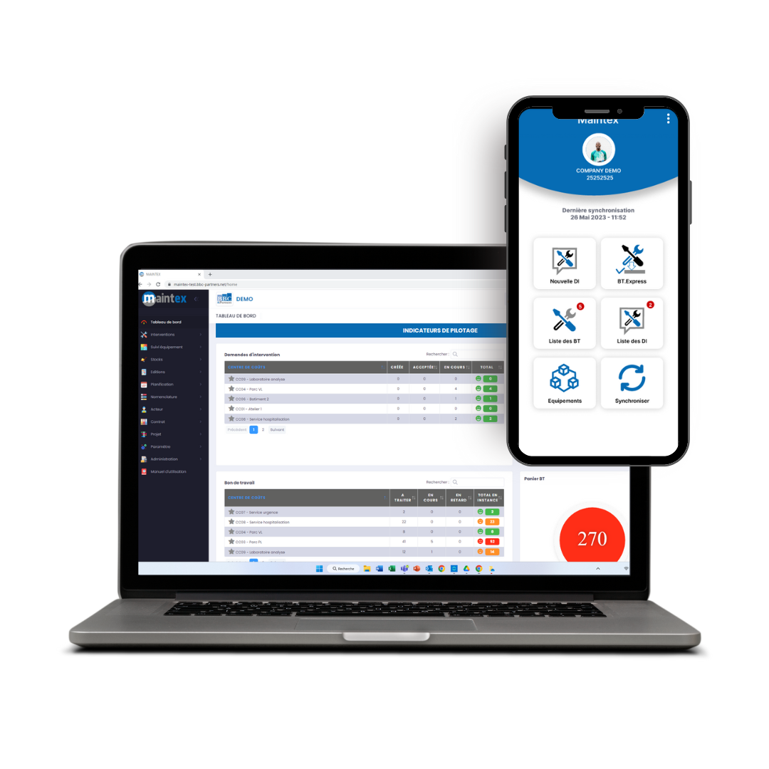 Maintex App : application mobile pour suivre les opérations de maintenance, avec gestion des interventions et des stocks, même hors ligne.